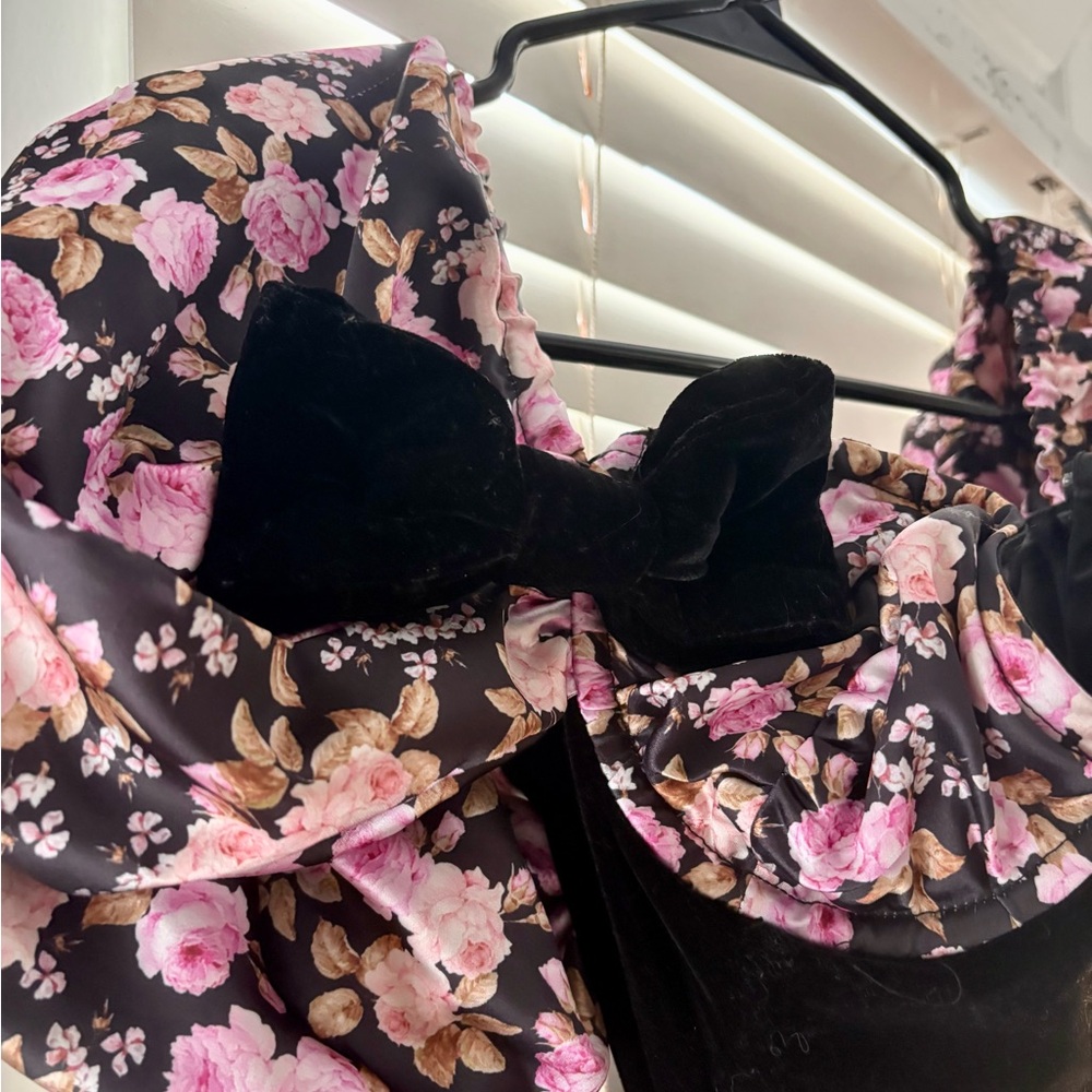 For Love and Lemons Floral Black and Pink Dress with Bow